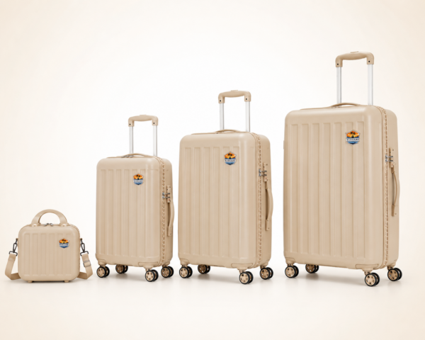 SUECASE 4-Piece Luggage Set (Champagne Beige) Hard Shell Trolley Bags with Vanity Case 20, 24 & 28 Inch Suitcases 360° Spinner Wheels Lightweight Travel Luggage Set