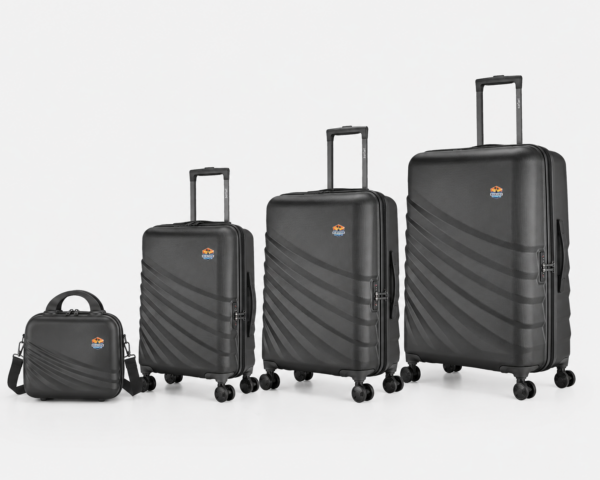 SUECASE 4-Piece Luggage Set (Charcoal Black) Hard Shell Trolley Bags with Vanity Case 20, 24 & 28 Inch Suitcases 360° Spinner Wheels Lightweight Travel Luggage Set