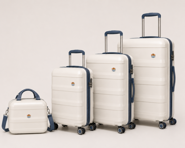 SUECASE 4-Piece Travel Luggage Set (Pearl White) ABS Hard Shell Suitcases & Beauty Case Cabin + Medium + Large Trolley Bags 360° Spinner Wheels