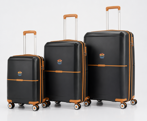 SUECASE Premium 3-Piece Hard Shell Luggage Set 20, 24 & 28 Trolley Bags Polycarbonate Suitcase Set 360° Spinner Wheels TSA Lock Expandable Black & Orange