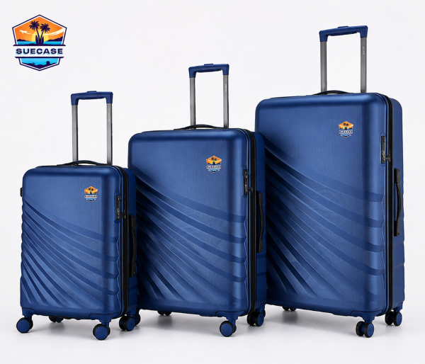 SUECASE Premium Hard Shell Luggage Set of 3 20, 24 & 28 Trolley Bags Lightweight Polycarbonate Suitcase Set 360° Spinner Wheels TSA Lock Scratch Resistant Navy Blue