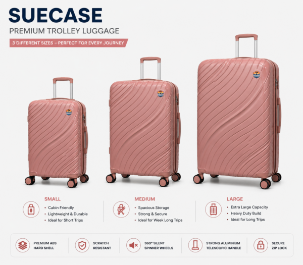 SUECASE RoseAura – Premium Hard Shell Trolley Bag