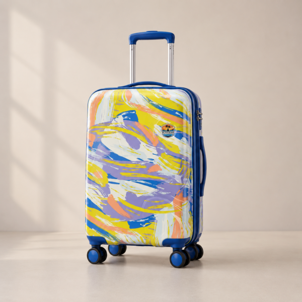Suecase 20 Inch Cabin Luggage Trolley Bag Multicolor Abstract Print Hard Shell Suitcase with 360° Spinner Wheels & Number Lock
